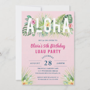 Convite de Aniversário Pink Tropical Luau