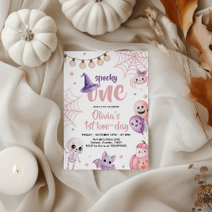 Convite de Aniversário Pink Witch Spooky One 1º An