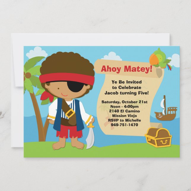 Convite de aniversário Pirata (Frente)