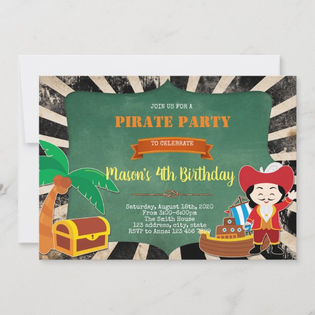 Convite de aniversário Pirata (Frente)