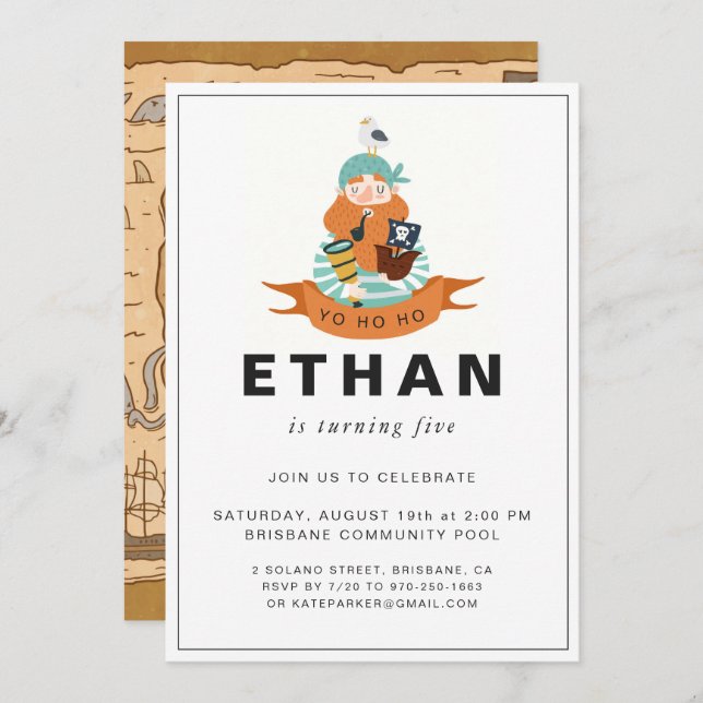 Convite de aniversário Pirata (Frente/Verso)