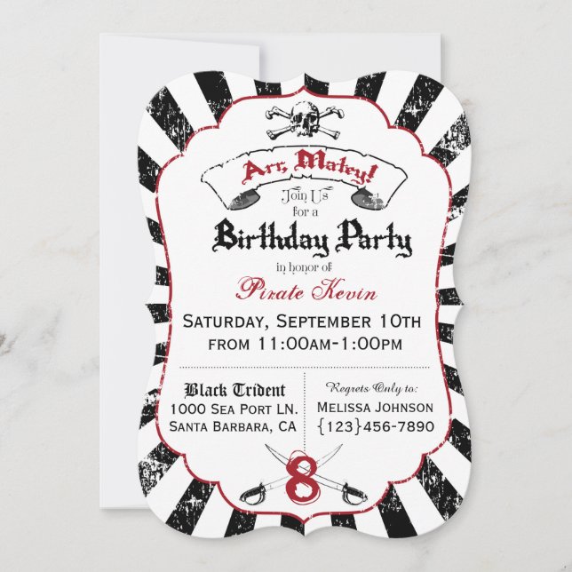 Convite de aniversário Pirata (Frente)