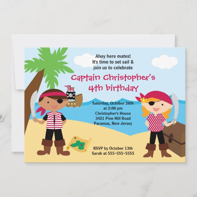 Convite de aniversário Pirata Ahoy Mates (Frente)