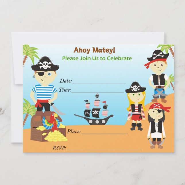 Convite de aniversário Pirata Ahoy Mates (Frente)