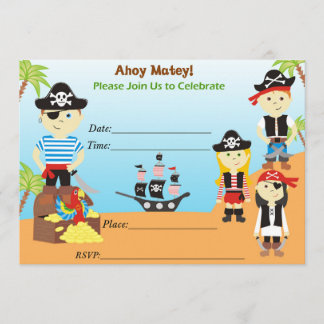 Convite de aniversário Pirata Ahoy Mates