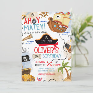Convite de Aniversário Pirata Ahoy Matey para Cria