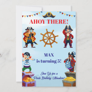 Convite de Aniversário Pirata Menino   Nome e Idad