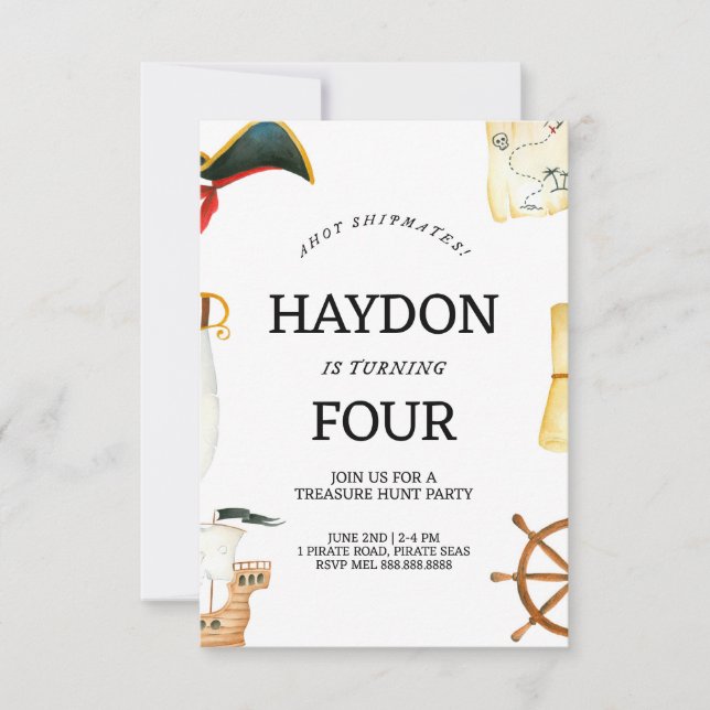 Convite De Aniversário Pirata Para Crianças (Frente)