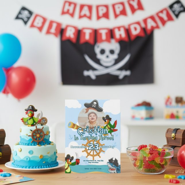Convite de aniversário Pirata Personalizado (Criador carregado)