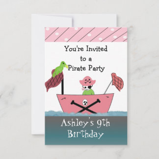 Convite de Aniversário Pirata Rosa