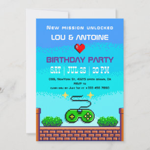 Convite de Aniversário Pixel Gamer