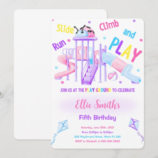 Convite de Aniversário Playground Editável (Frente/Verso)