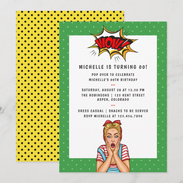 Convite de Aniversário Pop Art em Quadrinhos (Frente/Verso)