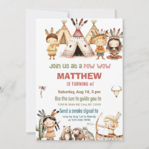 Convite de aniversário Pow Wow para nativos americ