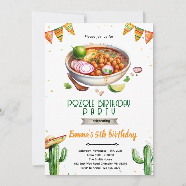 Convite de aniversário Pozole (Frente)