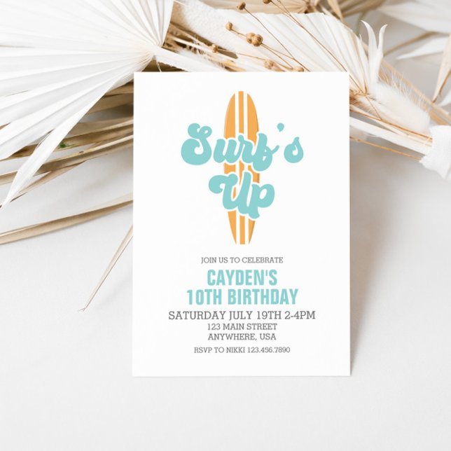 Convite de Aniversário Praia de Surf's Up Surfboar (Criador carregado)