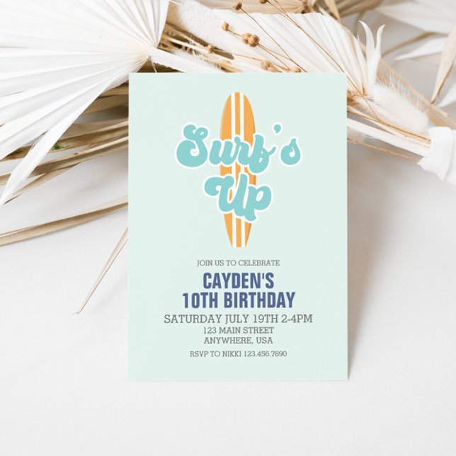 Convite de Aniversário Praia de Surf's Up Surfboar (Criador carregado)