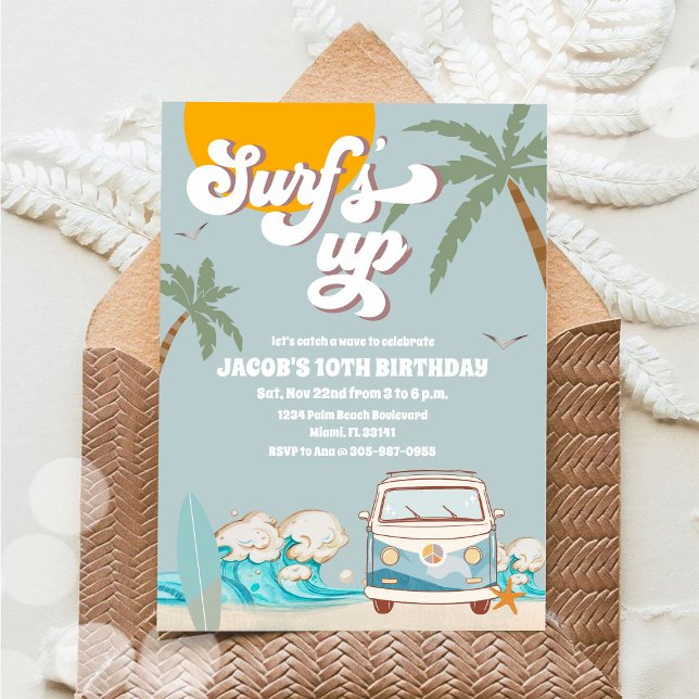 Convite de Aniversário Praia Surfs Up (Criador carregado)