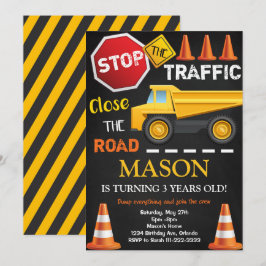 Convite de Aniversário Preto do Caminhão de Constr