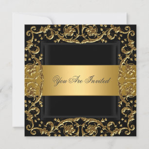 Convite de Aniversário Preto Dourado