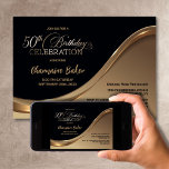 Convite de aniversário preto Dourado 50º<br><div class="desc">Este elegante convite de aniversário preto e ouro 50º irradia elegância e sofisticação refinadas. Sua design elegante apresenta uma combinação de preto e ouro, dividido por uma onda graciosa. A área de texto personalizável permite que você inclua sem esforço todos os detalhes cruciais para sua celebração especial de aniversário, incluindo...</div>