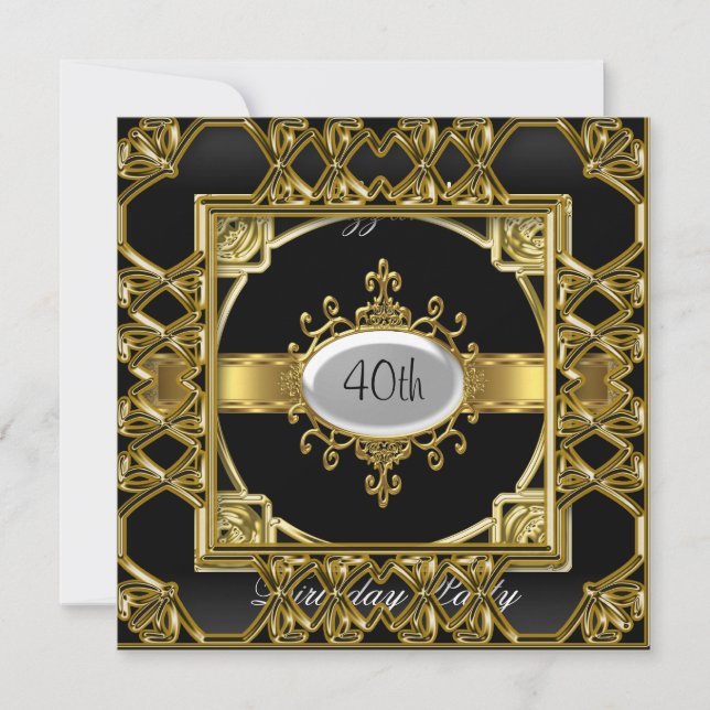 Convite de aniversário preto Dourado Dourado (Frente)