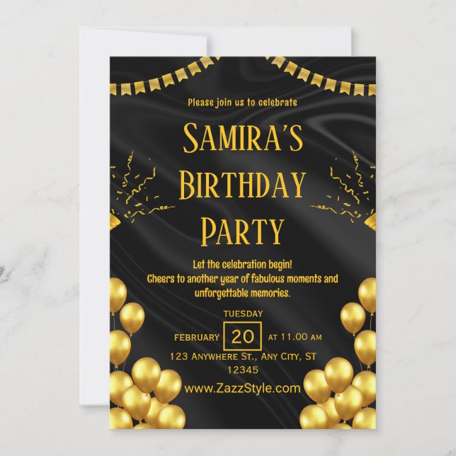 Convite de Aniversário Preto e Amarelo (Frente)