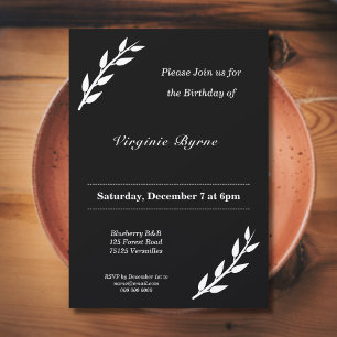 Convite de aniversário preto e branco com ornament