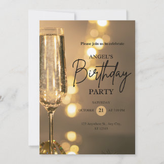 Convite de Aniversário Preto e Dourado Elegante