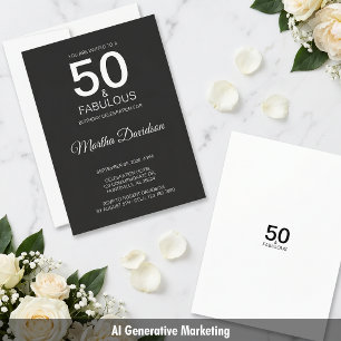 Convite de Aniversário Preto Elegante 50 & Fabulos