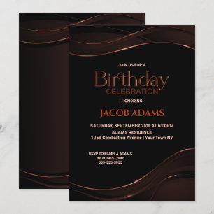 Convite de aniversário Preto Moderno