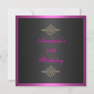 Convite de Aniversário Preto Rosa e Corte Dourado