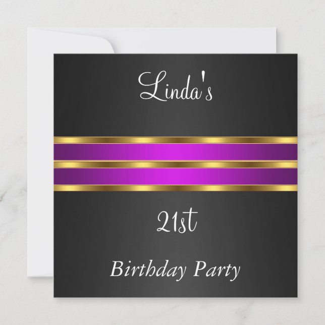 Convite de Aniversário Preto Roxo Dourado (Frente)