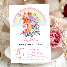 Convite de Aniversário Pretty Pony Rainbow Stars