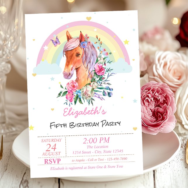 Convite de Aniversário Pretty Pony Rainbow Stars (Criador carregado)