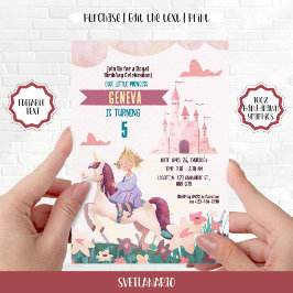 Convite de aniversário Princesa Andando Unicorn
