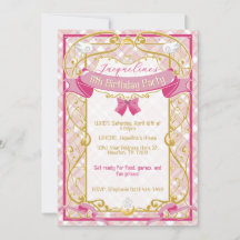 Convite de Aniversário Princesa Art Nouveau Rosa