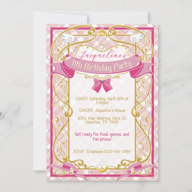 Convite de Aniversário Princesa Art Nouveau Rosa (Frente)