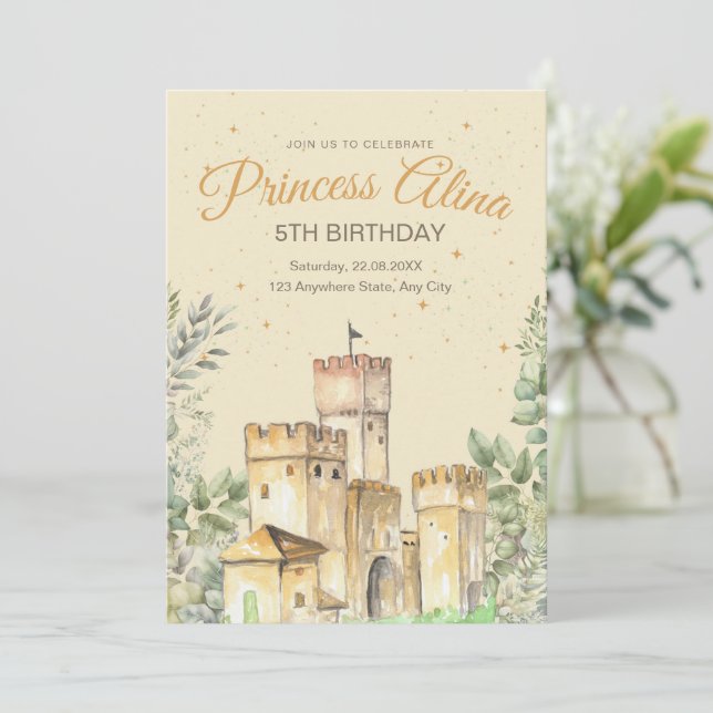 Convite de Aniversário Princesa Castelo Meninas (Em pé/Frente)