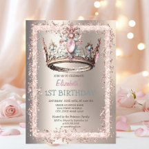 Convite de Aniversário Princesa Coroa Moldura Bril