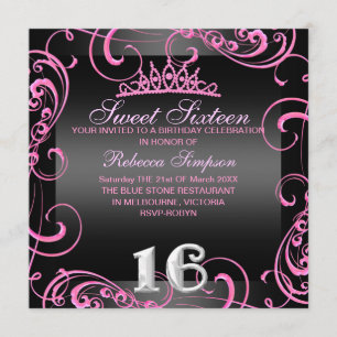Convite de Aniversário Princesa Doce 16 Rosa Neon