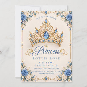 Convite de Aniversário Princesa Dourado Azul