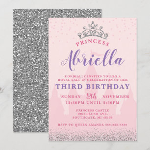 Convite de Aniversário Princesa Rosa e Prata