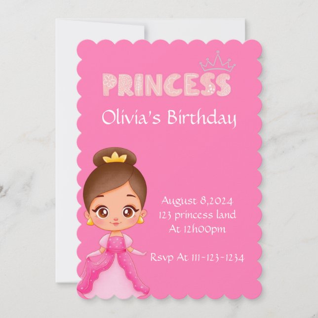 CONVITE DE ANIVERSÁRIO PRINCESS PARA GAROTAS (Frente)