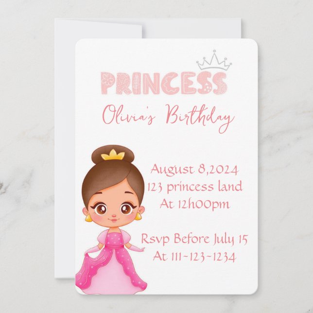 CONVITE DE ANIVERSÁRIO PRINCESS PARA GAROTAS (Frente)