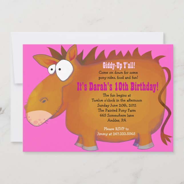CONVITE DE ANIVERSÁRIO PUDGY PONY Horseback (Frente)