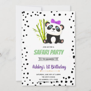 Convite de aniversário púrpura para panda