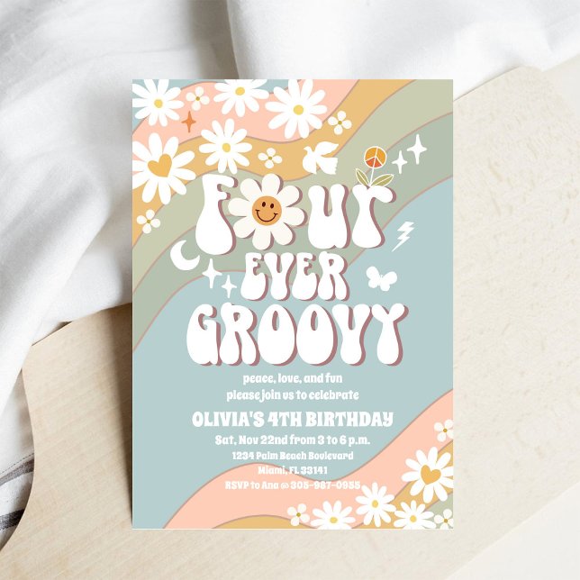 Convite de Aniversário Quatro Ever Groovy (Criador carregado)