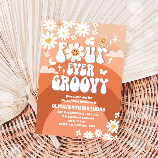Convite de Aniversário Quatro Ever Groovy (Criador carregado)