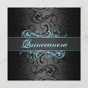 Convite de Aniversário Quinceanera Azul e Preto co